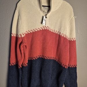 L.L. Bean Men's Colorblock Sweater - Cream, Red, and Navy